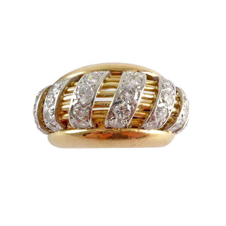 Gold and diamond bombe and wirework ring by Cartier, Paris,